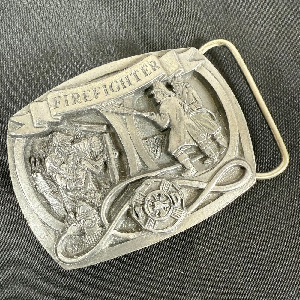 Vintage 90s Buckles Of America Firefighters Belt Buckle 3" Masterpiece Made USA